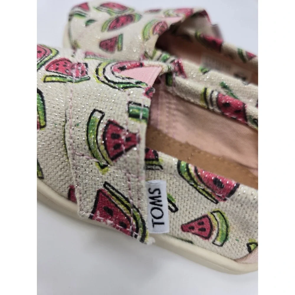 TOMS Tiny Kids Alpargata Shoes Watermelon Print Canvas Slip-On Size T5